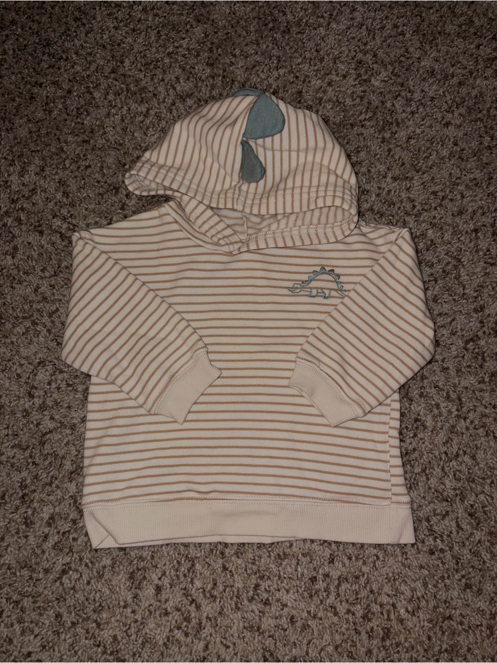 Carter's Cream & Tan Striped Hoodie with Dino Accent